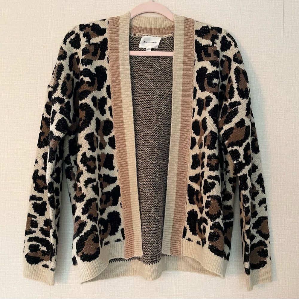 Anthropologie, Line & Dot, Leopard Print Open Cardigan, Cream, Brown & Black Tan
